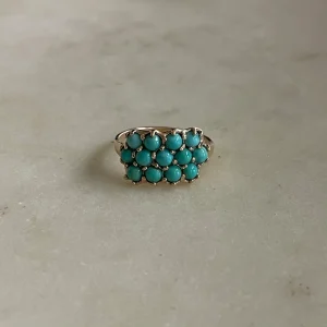 14K GOLD 13 STONE RING — TURQUOISE RING