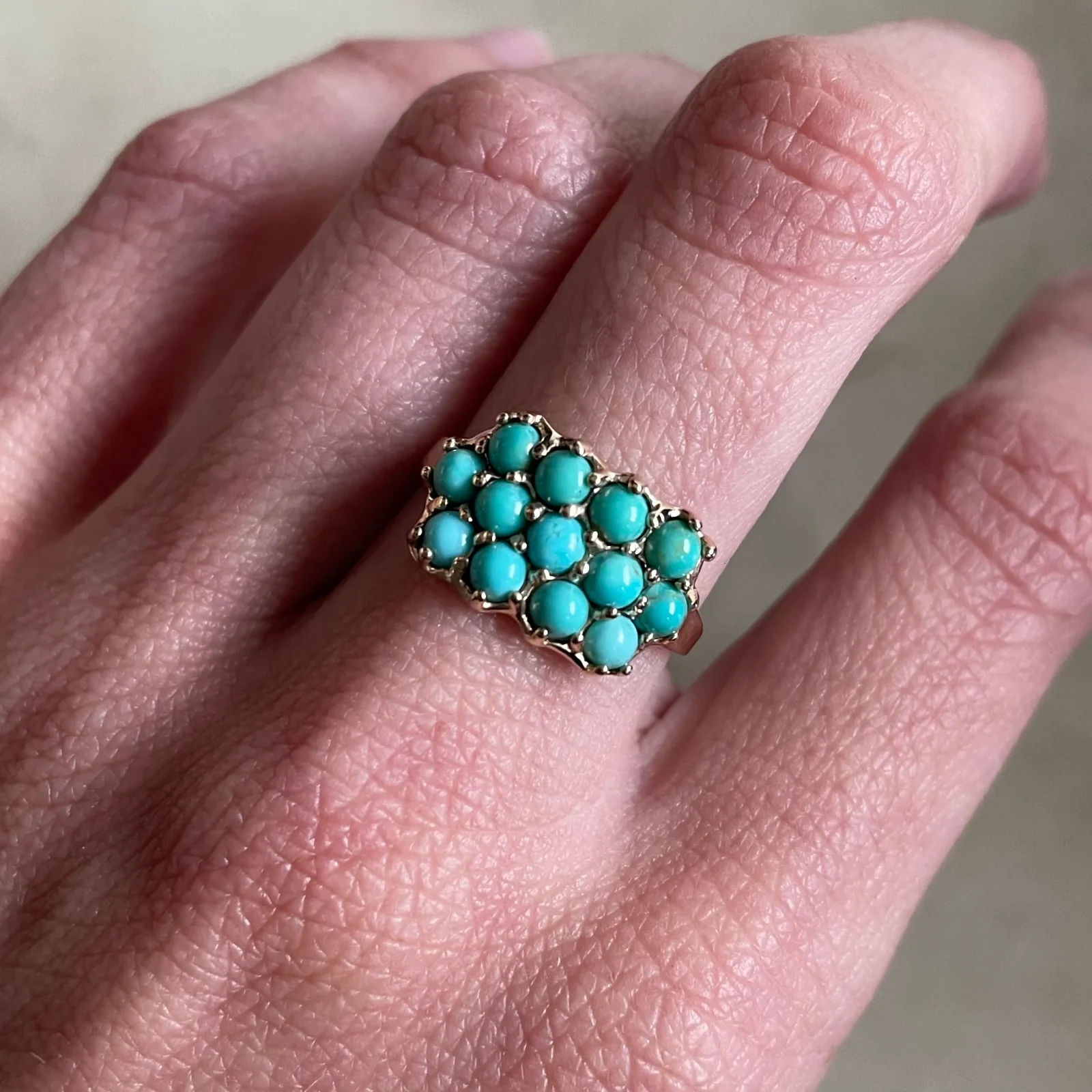 14K GOLD 13 STONE RING — TURQUOISE RING - Image 2