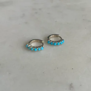 14K GOLD HOOPS — TURQUOISE EARRINGS
