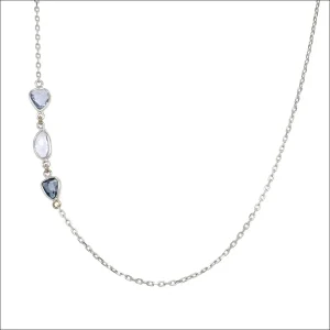 3 Shades of Blue Sapphire Slice Necklace 18KW 14KW 18"