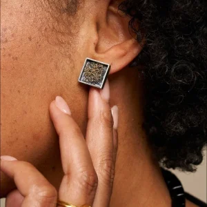 Abstract Wire Square Squiggle Stud Earrings Sterling Silver 18KY