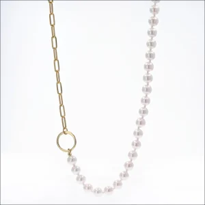 Akoya Pearl Paperclip Chain Necklace 18KY 18"