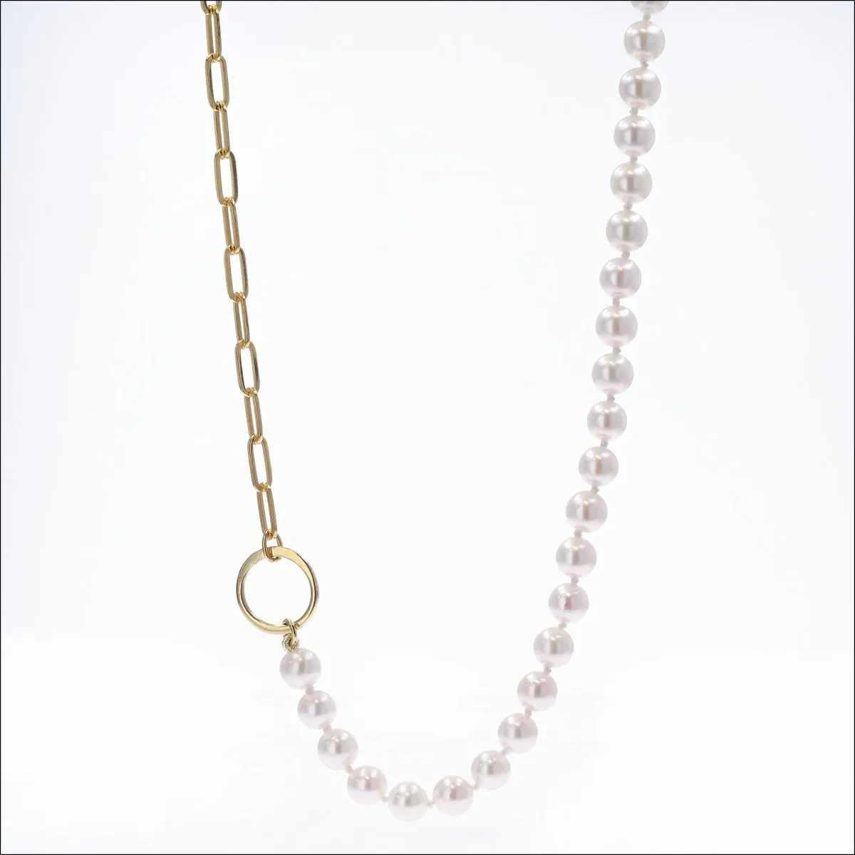 Akoya Pearl Paperclip Chain Necklace 18KY 18"