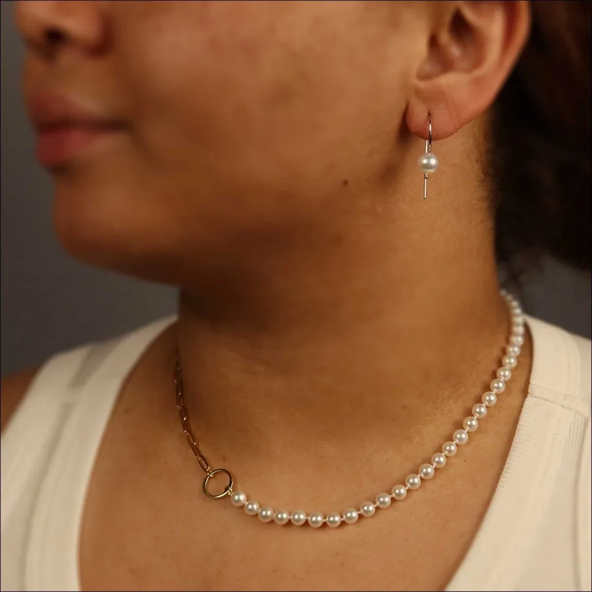 Akoya Pearl Paperclip Chain Necklace 18KY 18" - Image 2