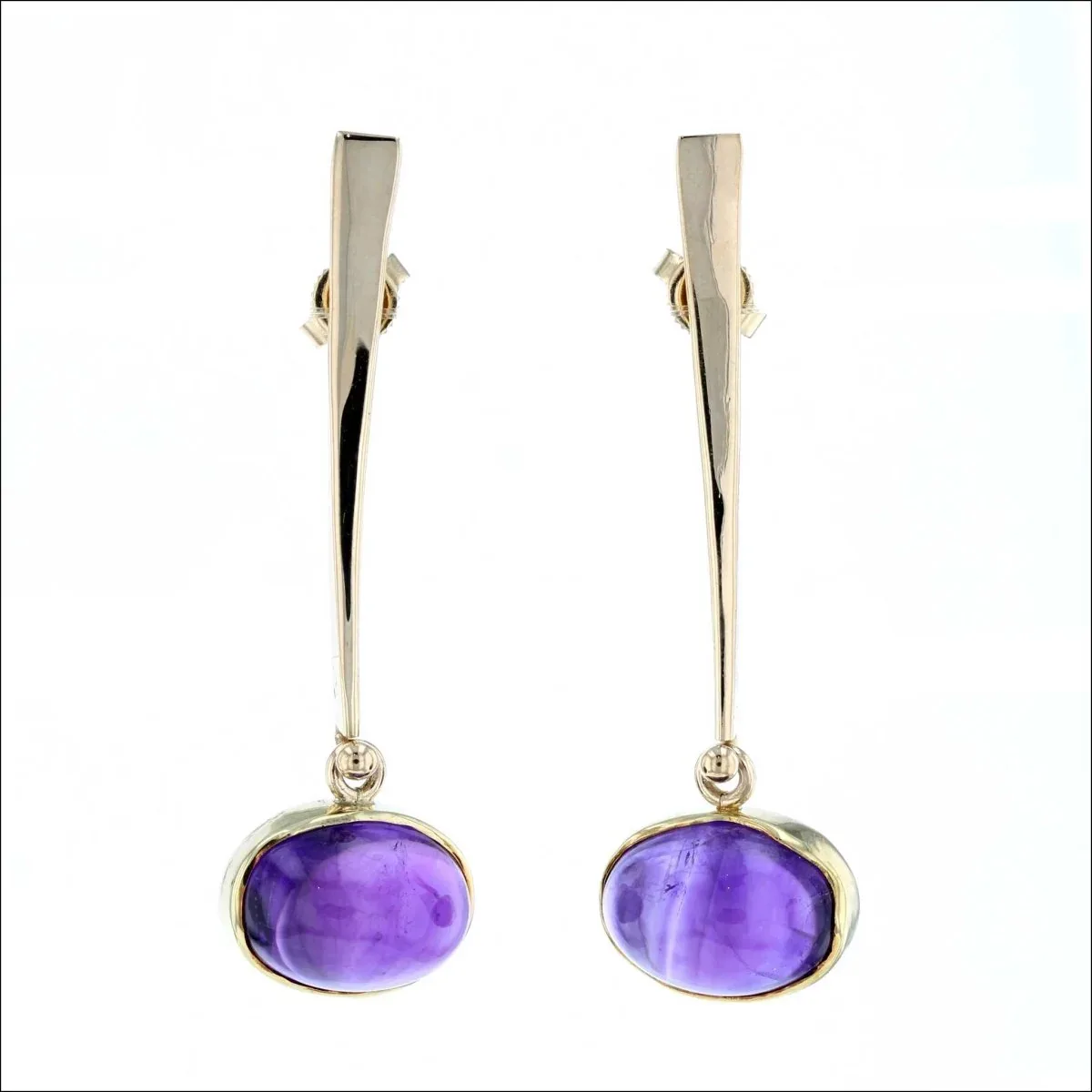 Amethyst Cabochon Forged Dangle Earrings 18KY (Consignment)