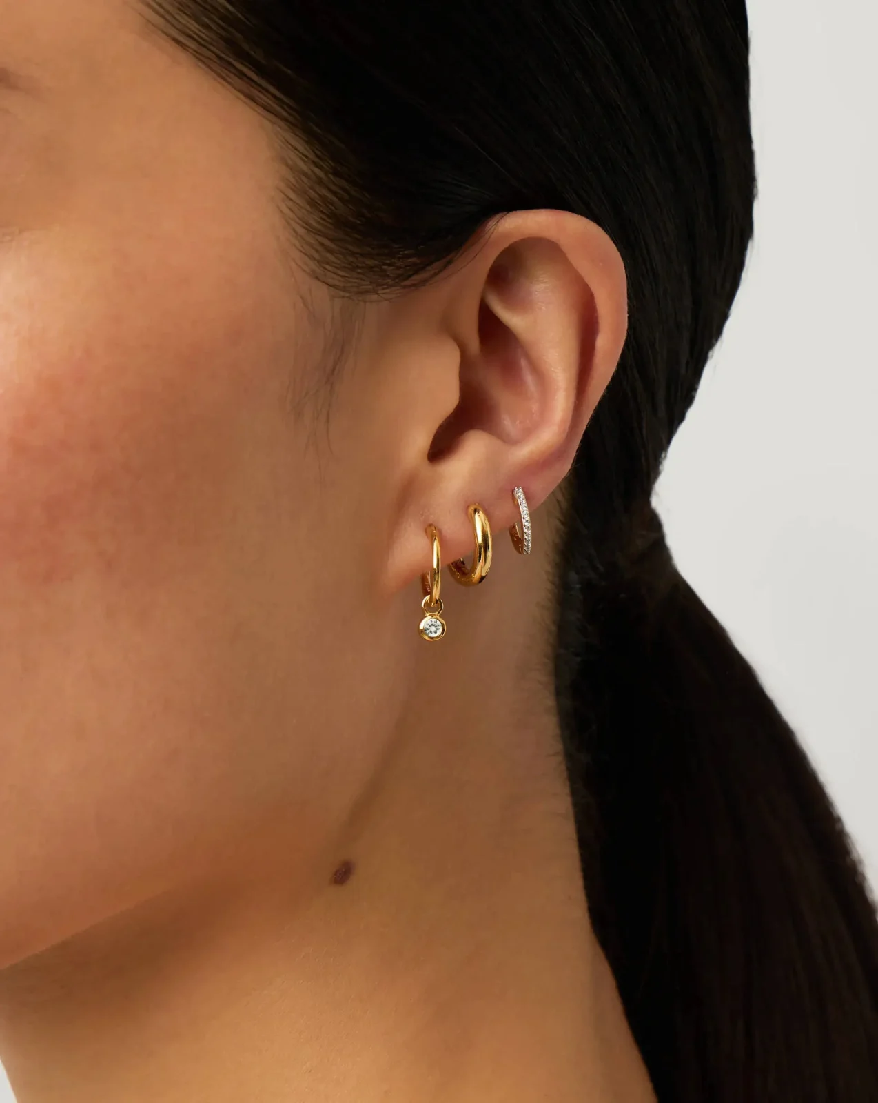 April Birthstone Mini Charm Hoop Earrings | 18ct Gold Plated/Crystal - Image 2