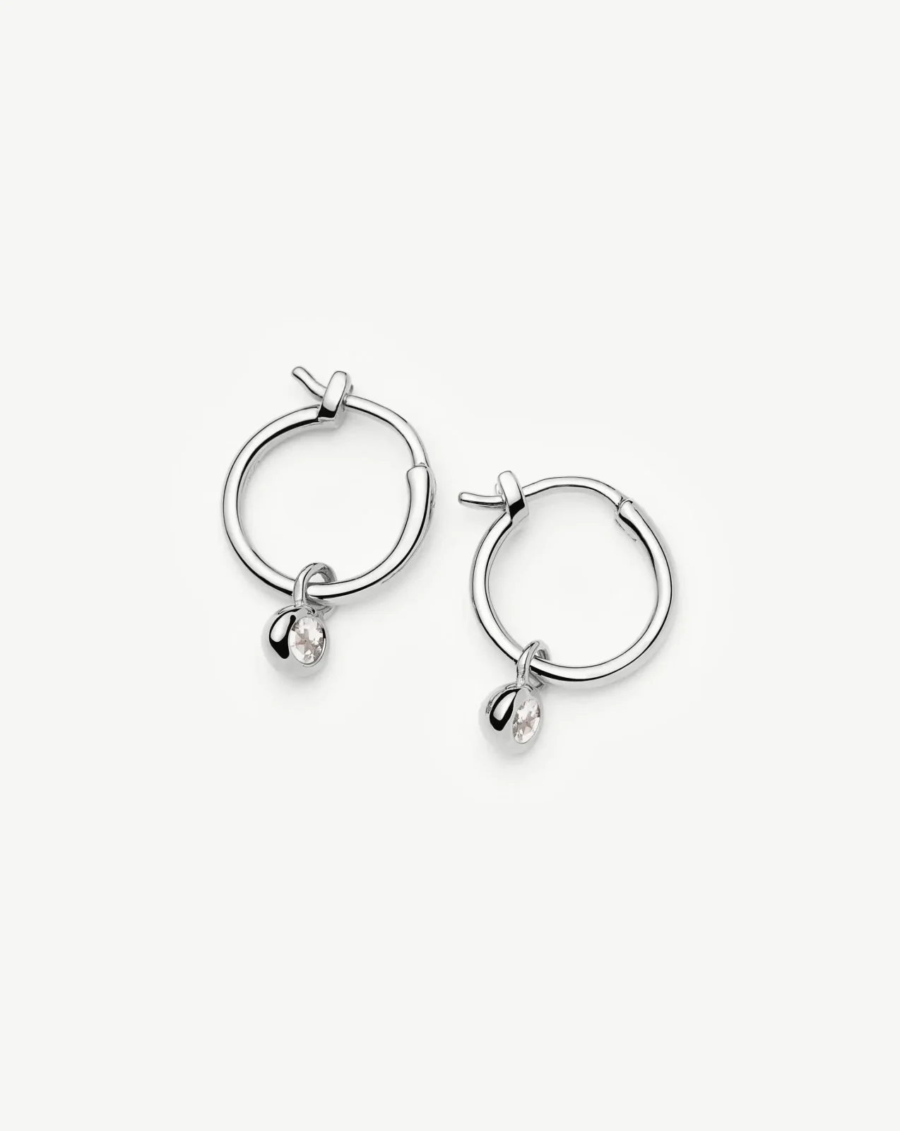April Birthstone Mini Charm Hoop Earrings | Silver Plated/Crystal