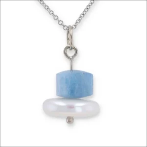 Aquamarine Bead Coin Pearl Pendant 14KW