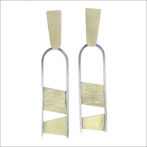 Arches and Geometric Shapes Dangle Earrings 18KY Sterling Silver