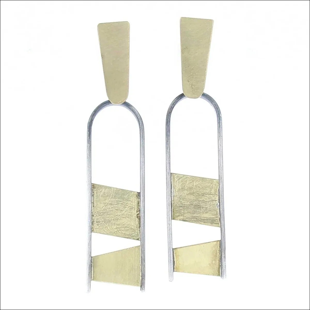 Arches and Geometric Shapes Dangle Earrings 18KY Sterling Silver
