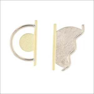 Asymmetrical Squiggle Stick Stud Earrings 18KY 14KW