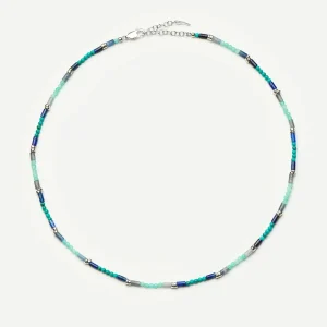 Beaded Gemstone Choker | Silver Plated/Lagoon Blue