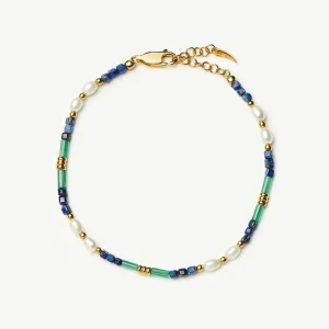 Beaded Gemstone & Pearl Bracelet | 18ct Gold Plated/Lagoon Blue