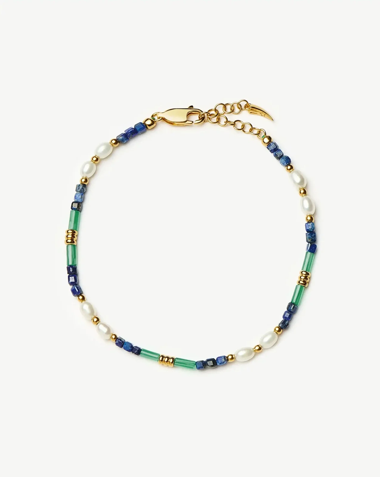 Beaded Gemstone & Pearl Bracelet | 18ct Gold Plated/Lagoon Blue