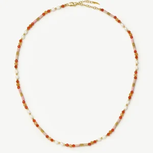Beaded Gemstone & Pearl Short Necklace | 18ct Gold Plated/Paloma Pink