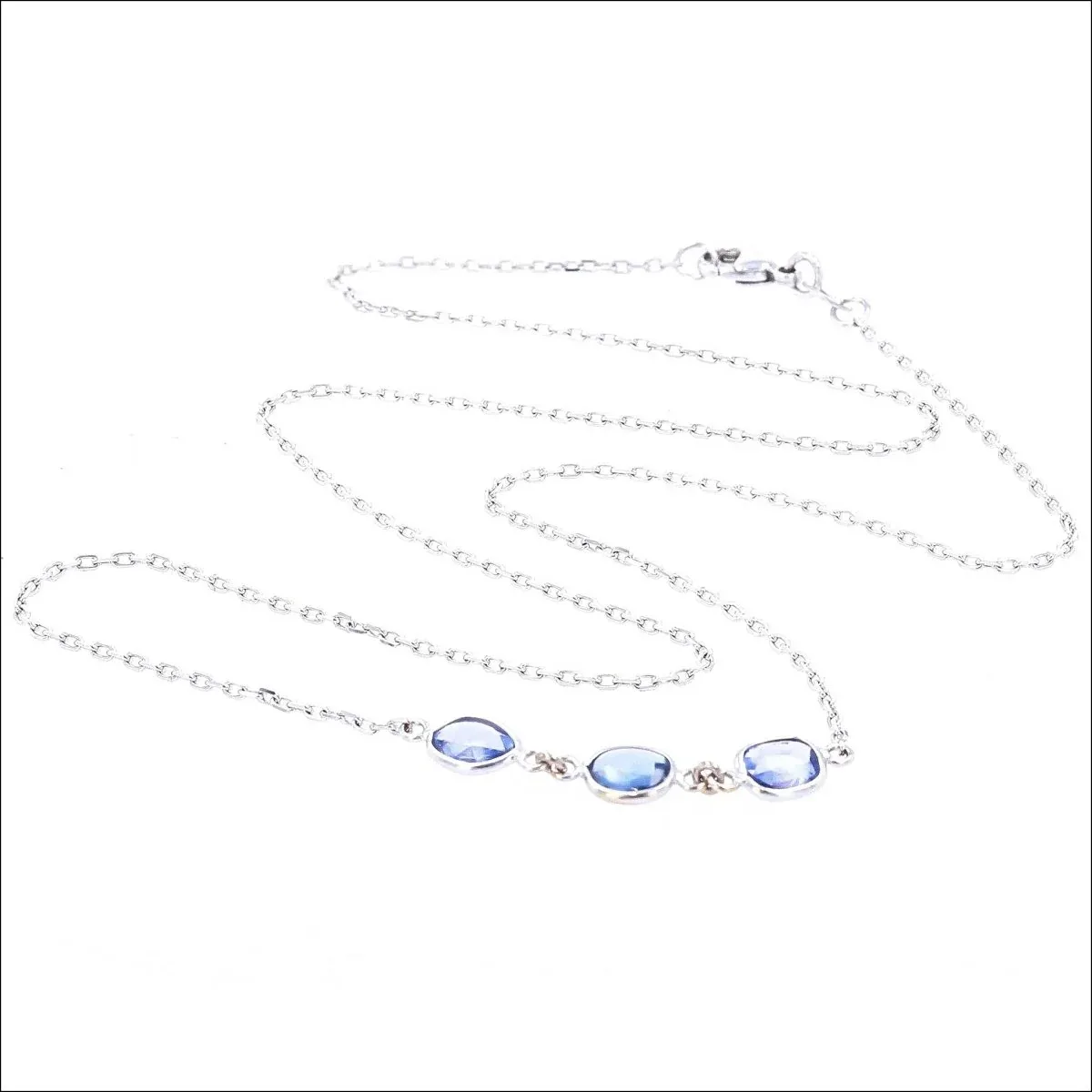 Blue Sapphire Slice Necklace 18KW 14KW 19" - Image 2