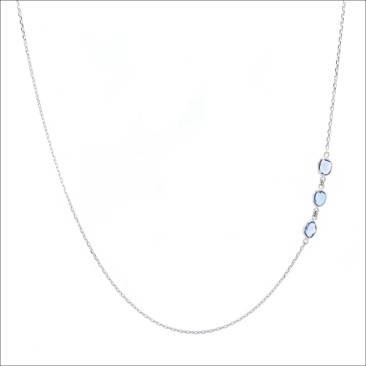 Blue Sapphire Slice Necklace 18KW 14KW 19"