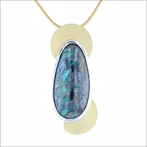 Boulder Opal Textured Sheet Pendant 18KY Sterling Silver