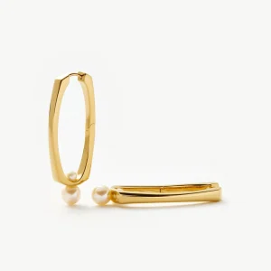 Button Pearl Ovate Hoop Earrings | 18ct Gold Plated/Pearl