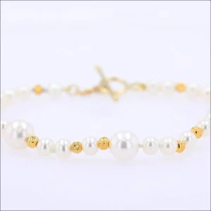 Chinese Freshwater Pearl Strand with Gold Beads Bracelet 18KY 8"