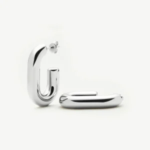 Chubby Oval Medium Hoop Earrings | Platinum Plated