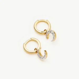 Crescent Moon Mini Charm Hoop Earrings | 18ct Gold Plated/Cubic Zirconia