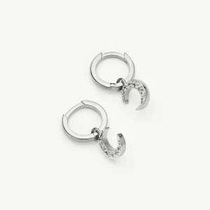 Crescent Moon Mini Charm Hoop Earrings | Silver Plated/Cubic Zirconia