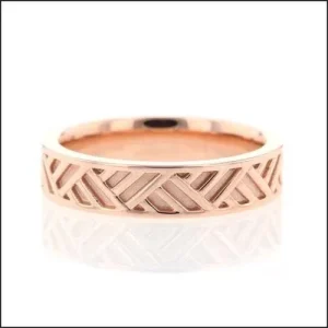 Cross Hatch Pattern Wedding Band 14K Rose