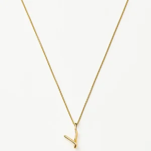 Curly Molten Mini Initial Necklace - V | 18ct Gold Vermeil