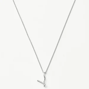 Curly Molten Mini Initial Necklace - V | Sterling Silver