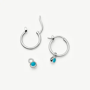 December Birthstone Mini Charm Hoop Earrings | Silver Plated/Turquoise Magnesite