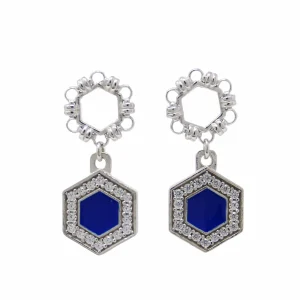 Deco Statement Earrings in Silver With Blue & Pavé