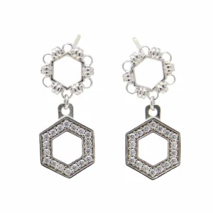 Deco Statement Earrings in Silver With Pavé