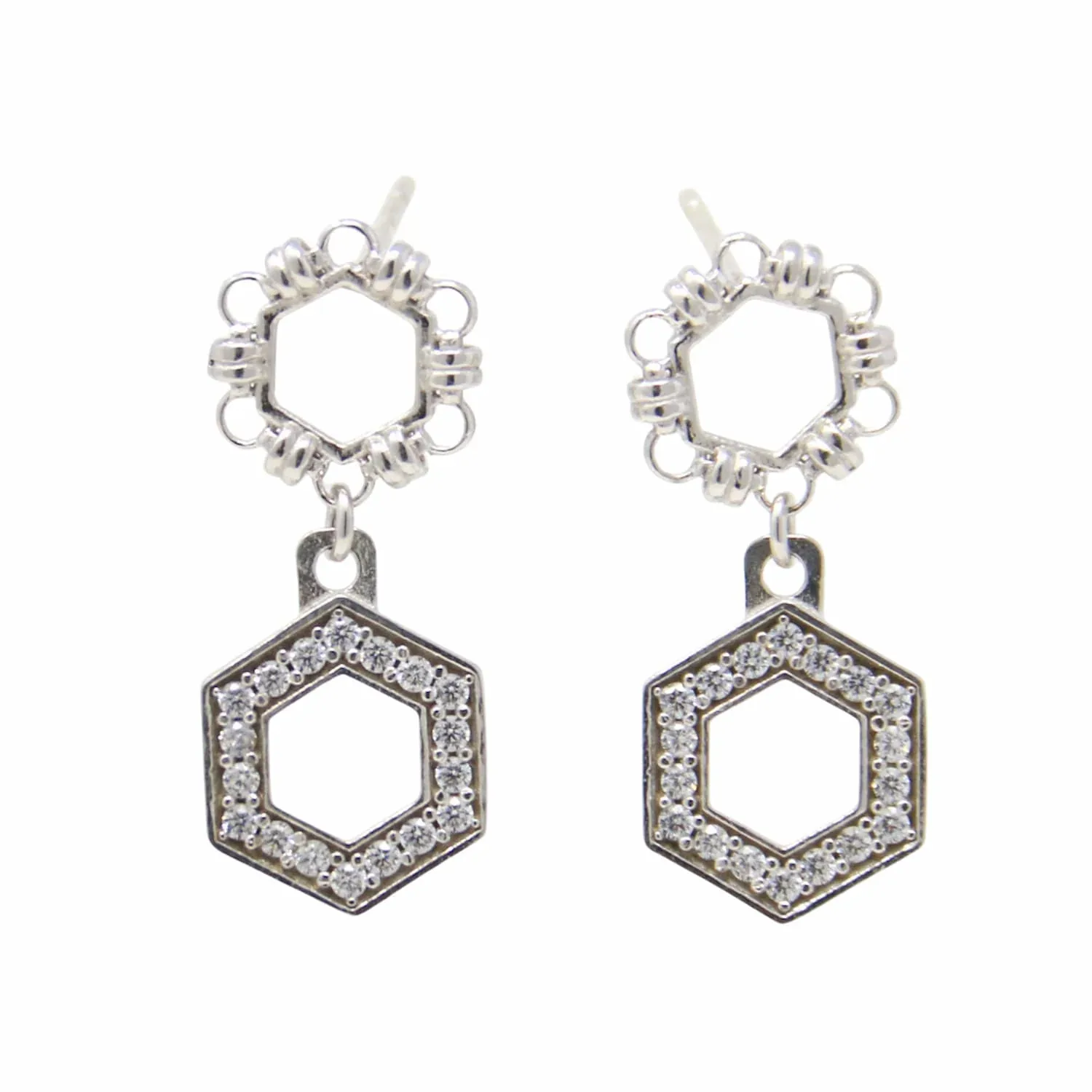 Deco Statement Earrings in Silver With Pavé