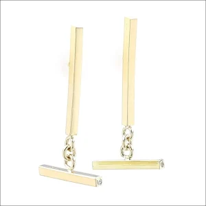 Diamond Bar Dangle Earrings 18KY