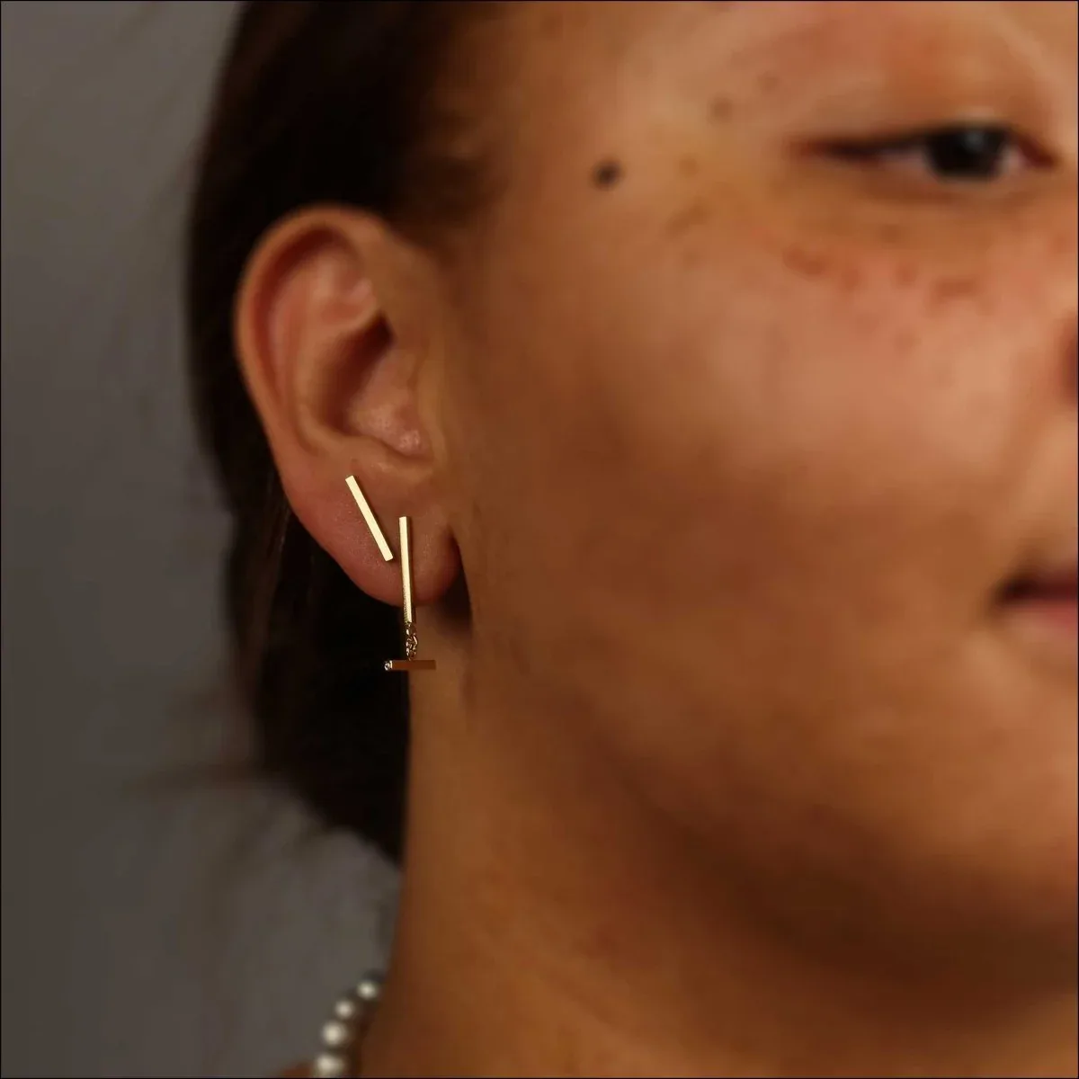 Diamond Bar Dangle Earrings 18KY - Image 2
