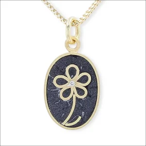 Diamond Black Enamel Flower Pendant 18KY