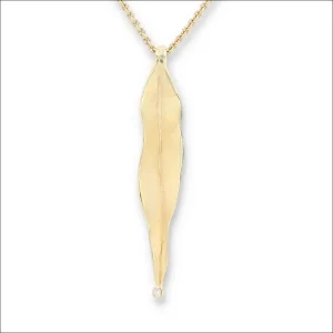 Diamond Elongated Leaf Pendant 18KY