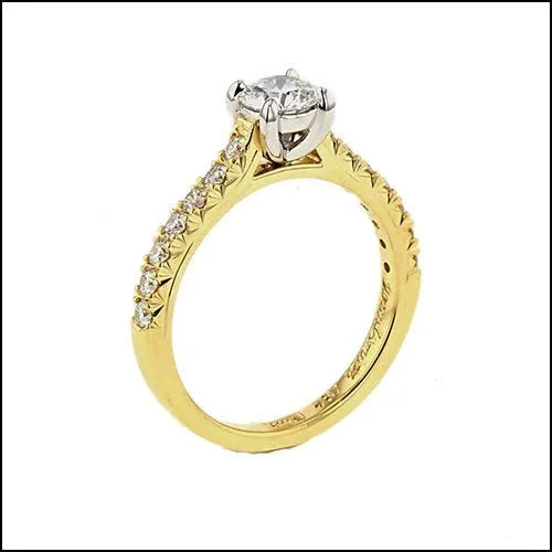 Diamond Engagement Ring French Cut Side Diamonds 18KY Platinum