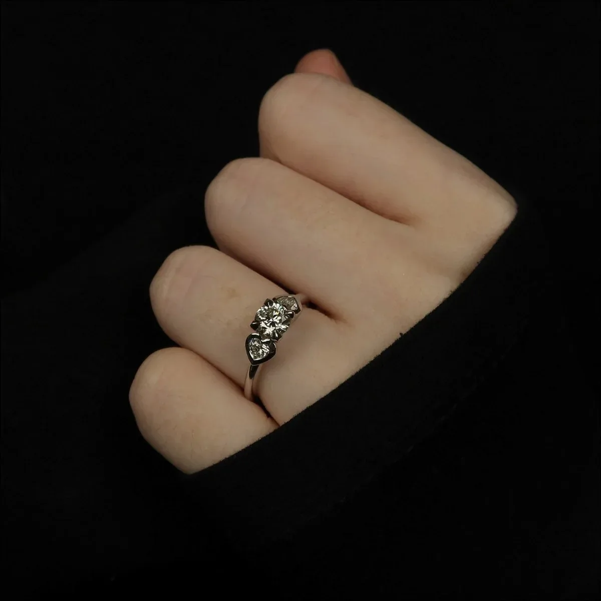 Diamond Engagement Ring Round Center with Heart Shaped Sides 14KW - Image 2