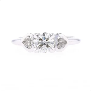 Diamond Engagement Ring Round Center with Heart Shaped Sides 14KW