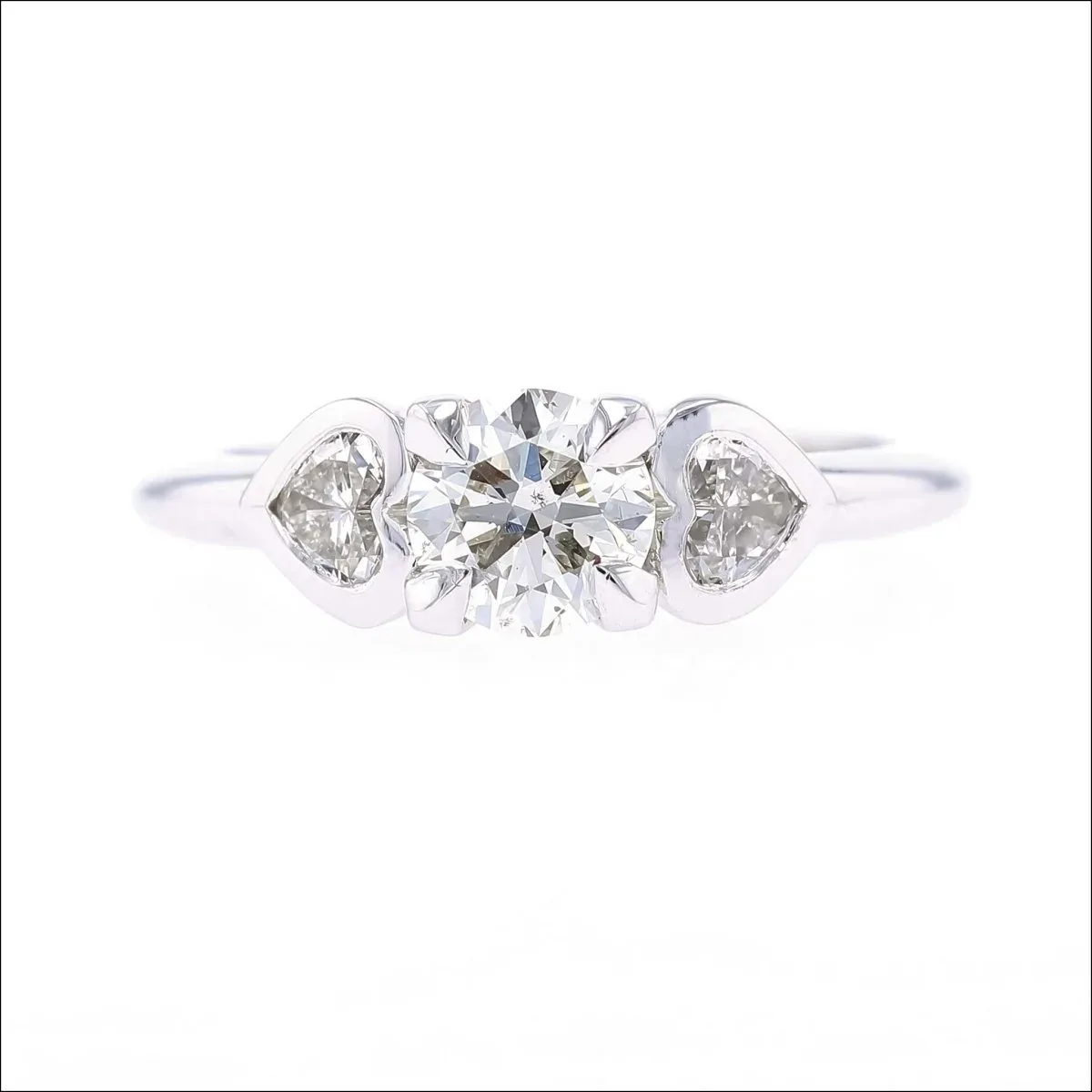 Diamond Engagement Ring Round Center with Heart Shaped Sides 14KW