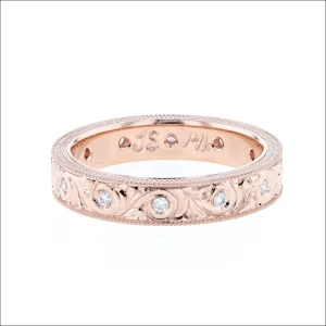 Diamond Hand Engraved Milgrain Scroll Eternity Band 14K Rose