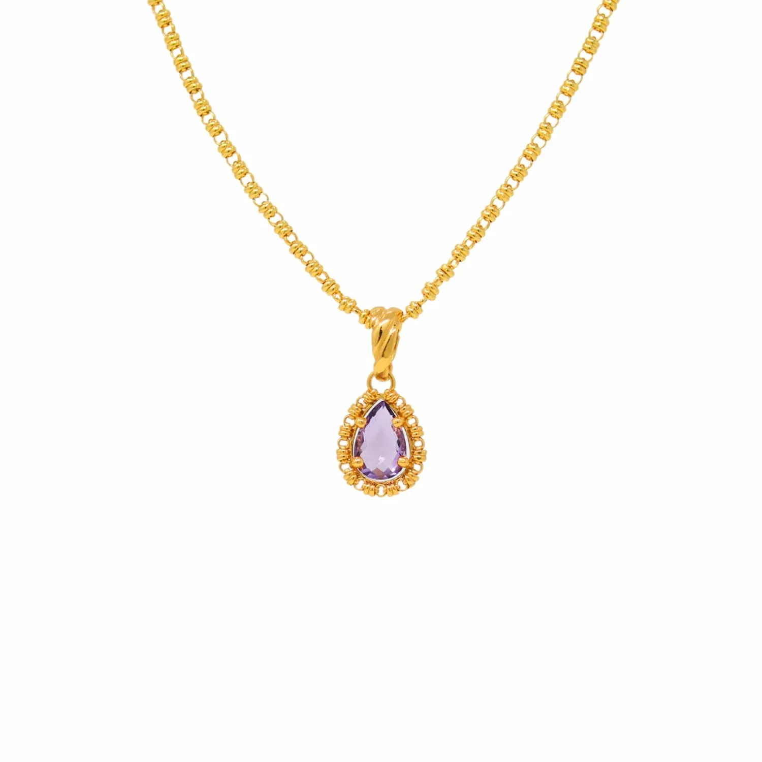 Drop Pendant in Gold with Amethyst, Small - Image 2