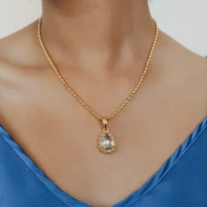 Drop Pendant in Gold with Blue Topaz, Large
