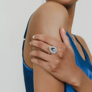 Drop Ring in Silver with Blue Topaz, Large