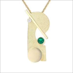 Emerald Diamond Textured Sheet Pendant 18KY