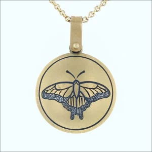Eno Collection Butterfly and Flower Reversible Hand Engraved Pendant 22KY/Sterling Silver Bimetal