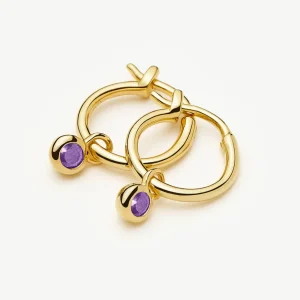 February Birthstone Mini Charm Hoop Earrings | 18ct Gold Plated/Amethyst