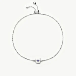 Feburary Birthstone Slider Bracelet | Silver Plated/Natural Amethyst